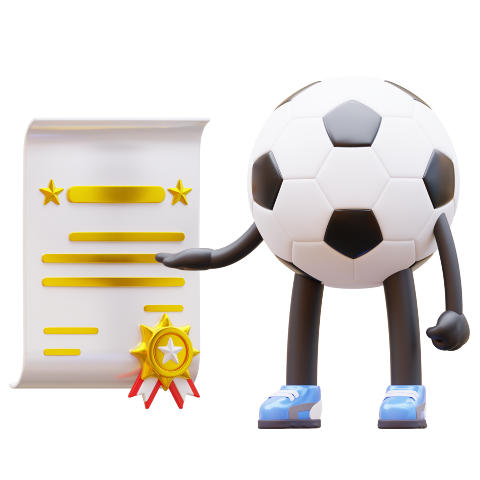3D soccer ball character holding a certificate png