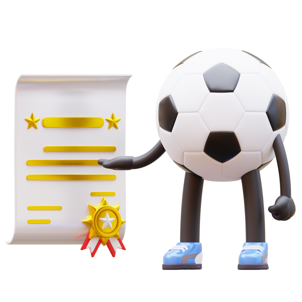 3d calcio palla personaggio Tenere un' certificato png