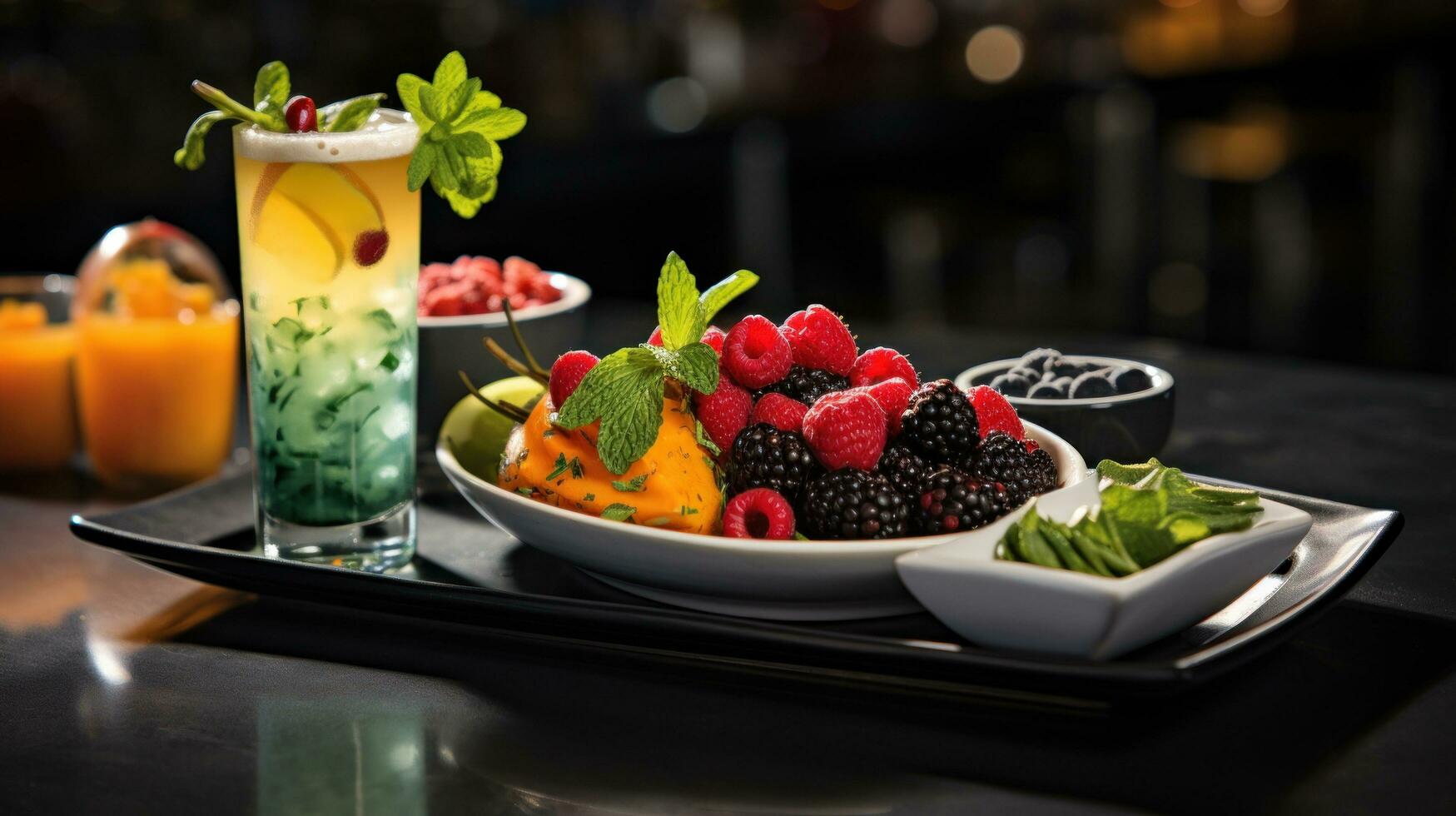 Food and drink - Artful cuisine and refreshing beverages photo