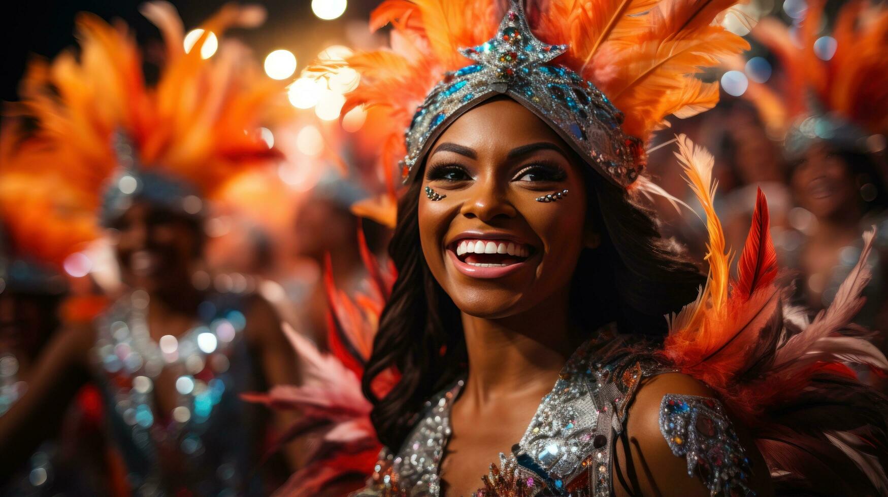 Samba dancers in extravagant outfits at Carnival photo