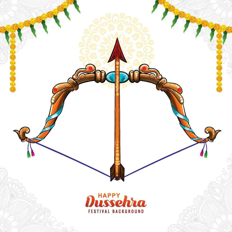 Happy dussehra bow and arrow festival greeting card background vector