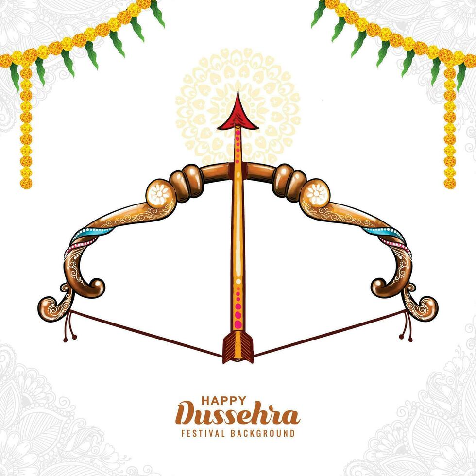 contento dussehra tarjeta con arco y flecha vector