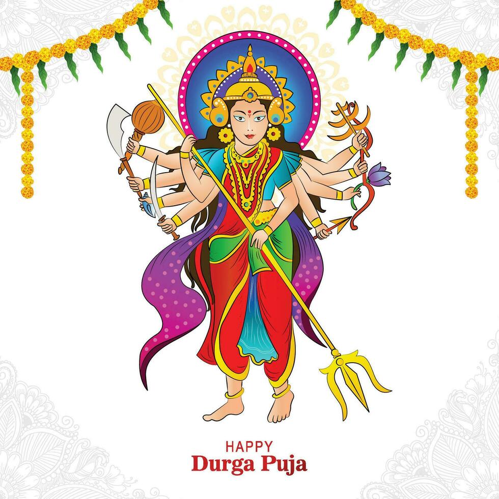 Indian god durga in happy durga puja subh navratri background vector