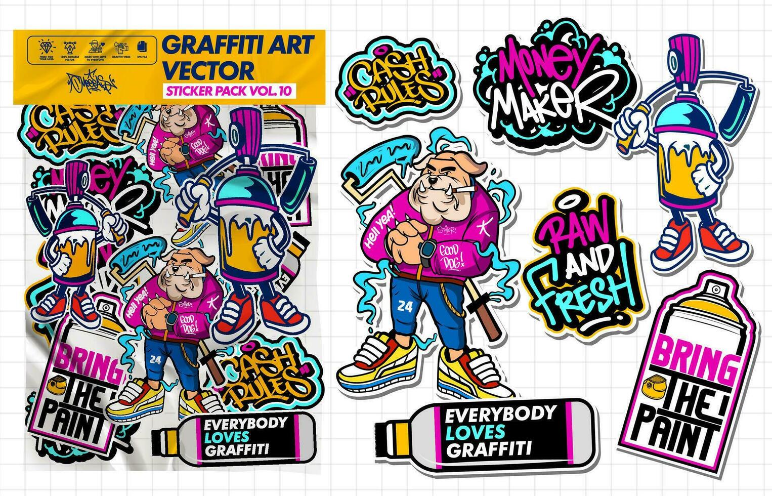 Graffiti art vector sticker illustration. Set of vector design with colorful designs