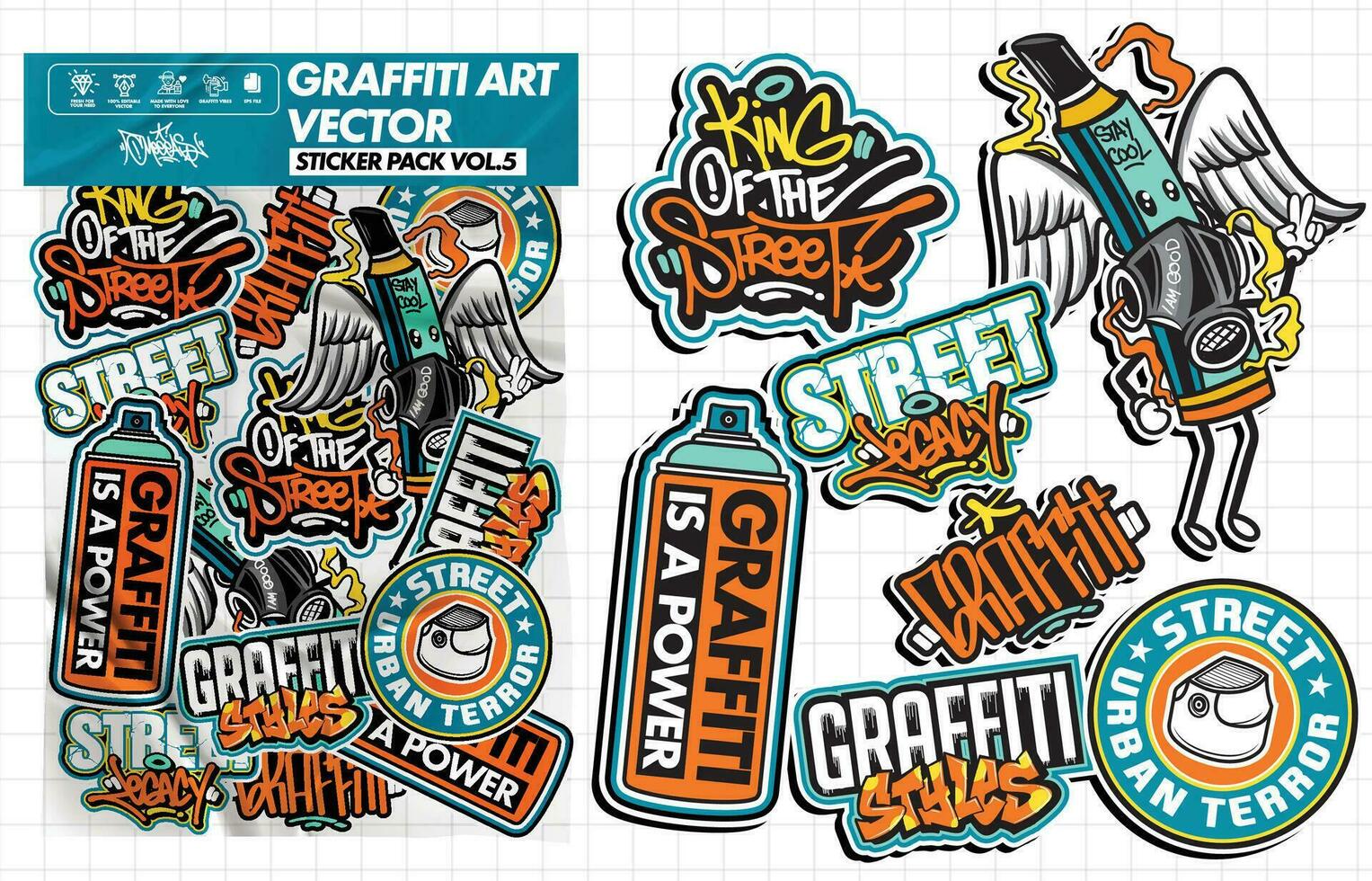 Graffiti art vector sticker illustration. Set of vector design with colorful designs