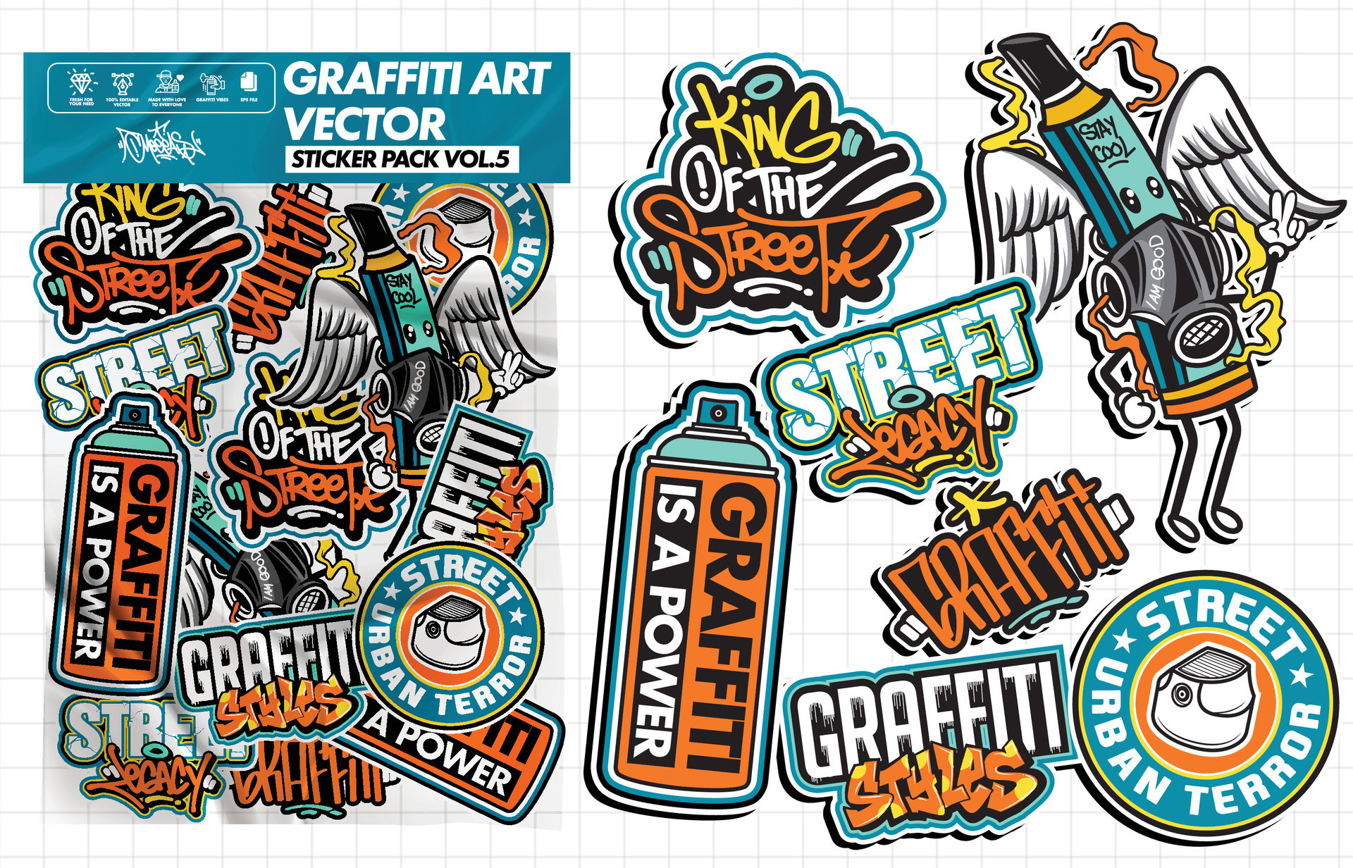 Graffiti art vector sticker illustration. Set of vector design with