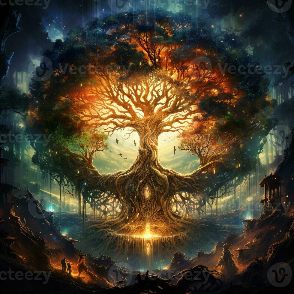 Fantasy Tree of Life Magical Design Spiritual AI Generative photo