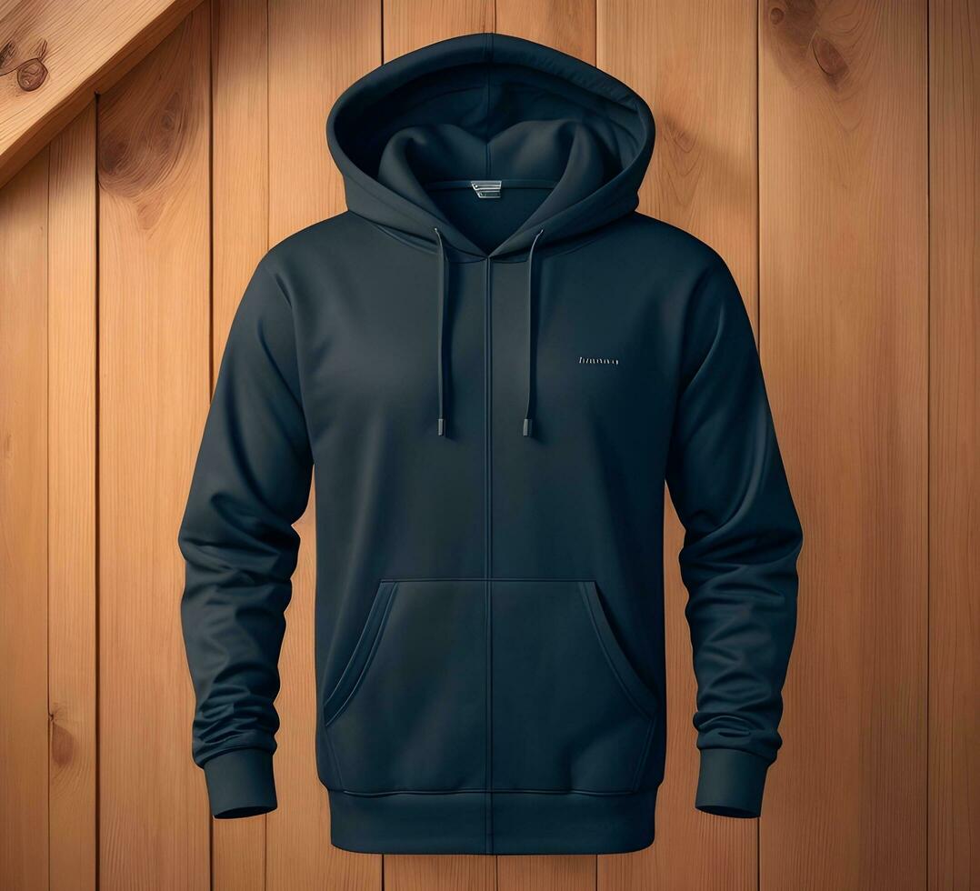 Black hoodie Mockup With Wooden Background ai generate photo