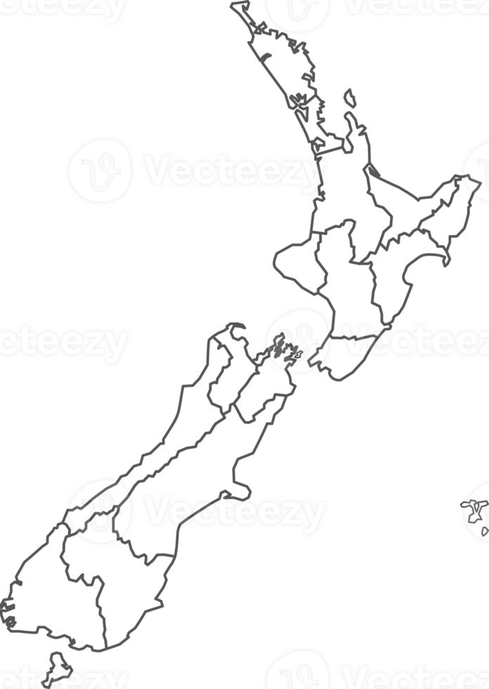Map of New Zealand with detailed country map, line map. png