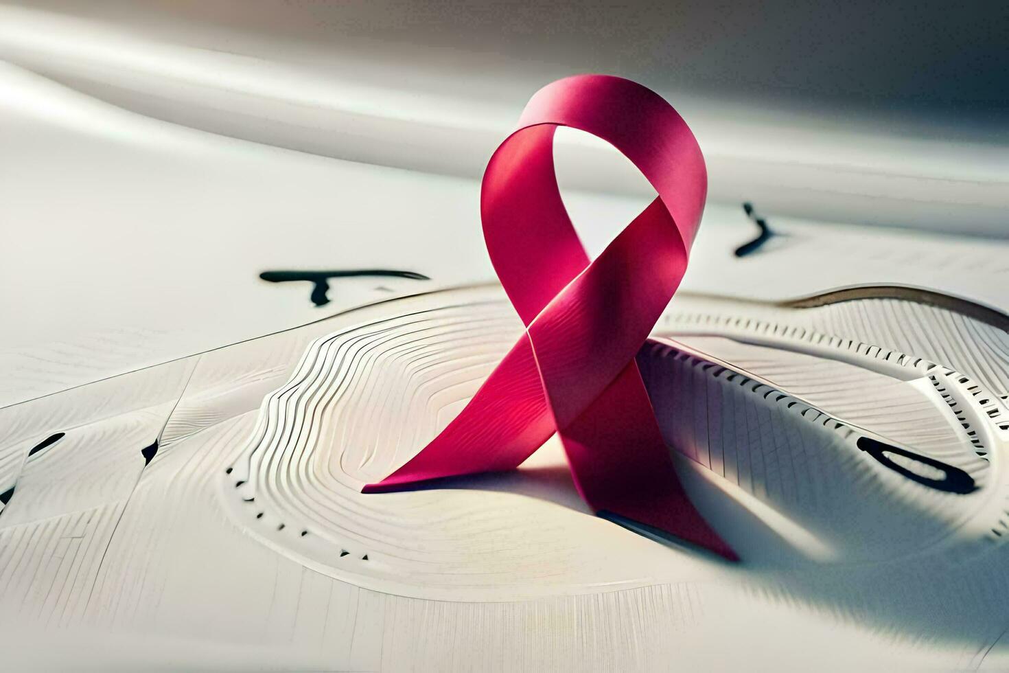 pink ribbon on white table, symbol of strength, ai generative photo
