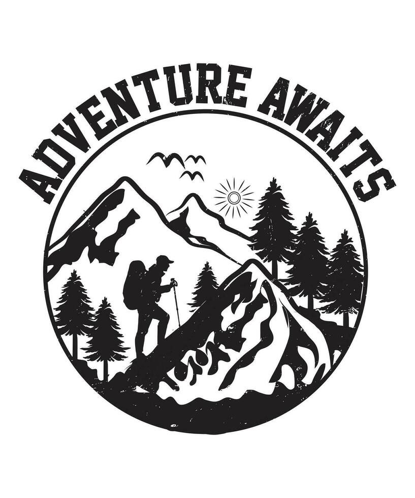 Adventure awaits vector hiking design