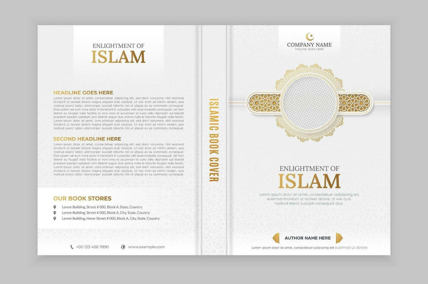 Arabic Islamic Style Book Cover Design with Arabic Pattern and Photo Frame vector