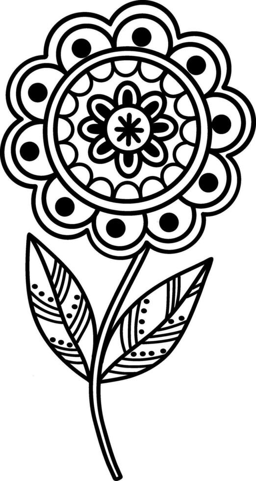 A beautiful floral element of the mandala. Black and white design element in the form of a flower. It can be used to print greeting cards, phone cases, etc. A hand-drawn pattern. Vector illustration.