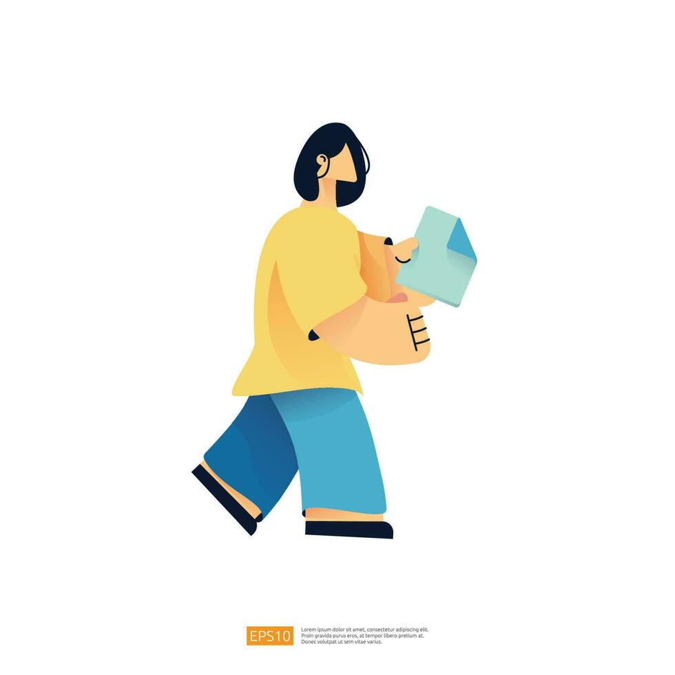 woman holding a paper note or document on hand vector illustration