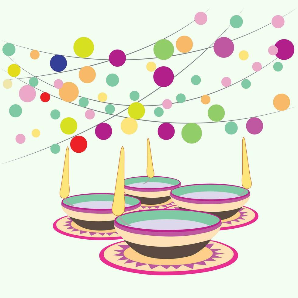 Vector illustration of Diwali celebration with decorative colourful Design set.