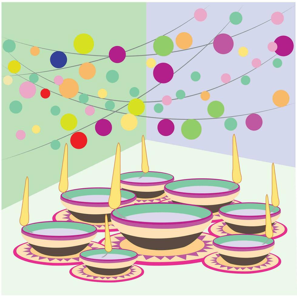 Vector illustration of Diwali celebration with decorative colourful Design set.