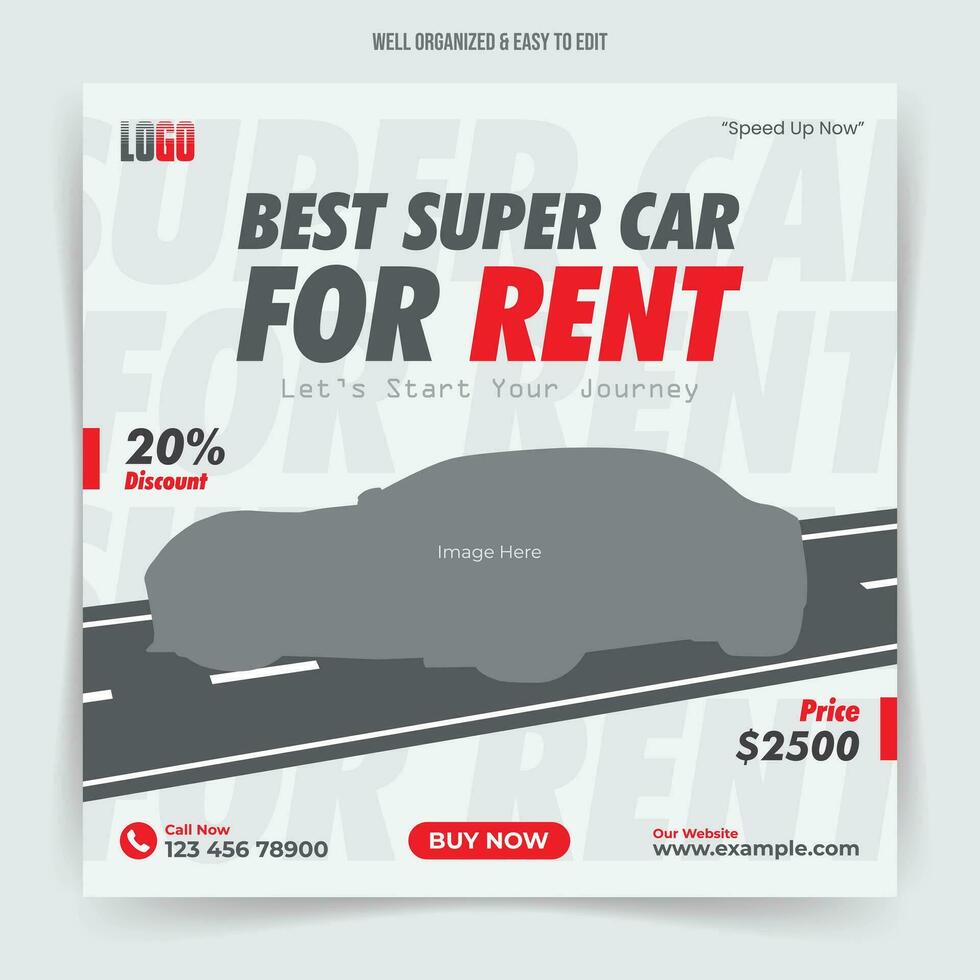 Modern And Trendy Automotive car rental banner for social media post. Editable Web Banner. Unique social media post template. vector