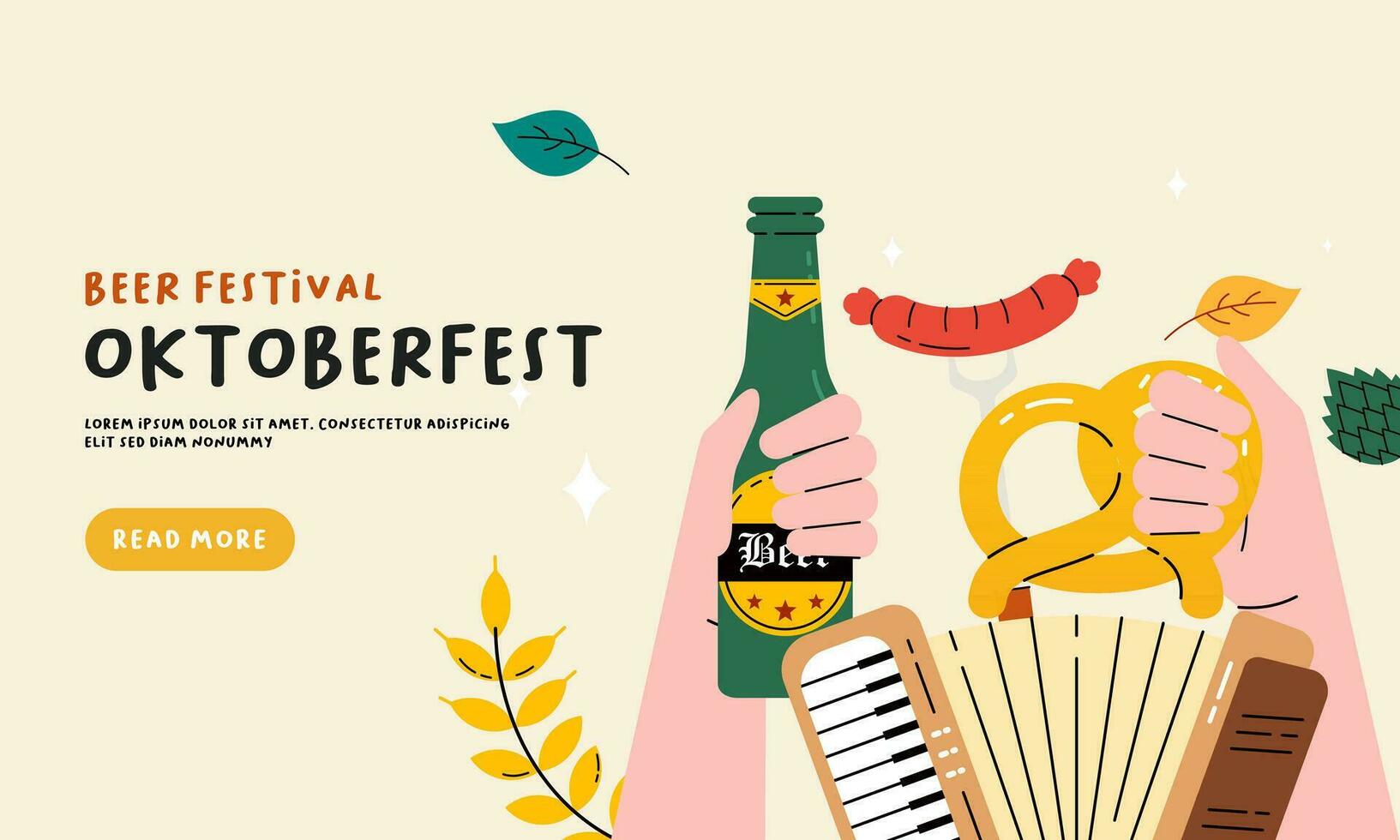 Oktoberfest Banner Background. Beer Festival Flat Hand Drawn Illustration vector