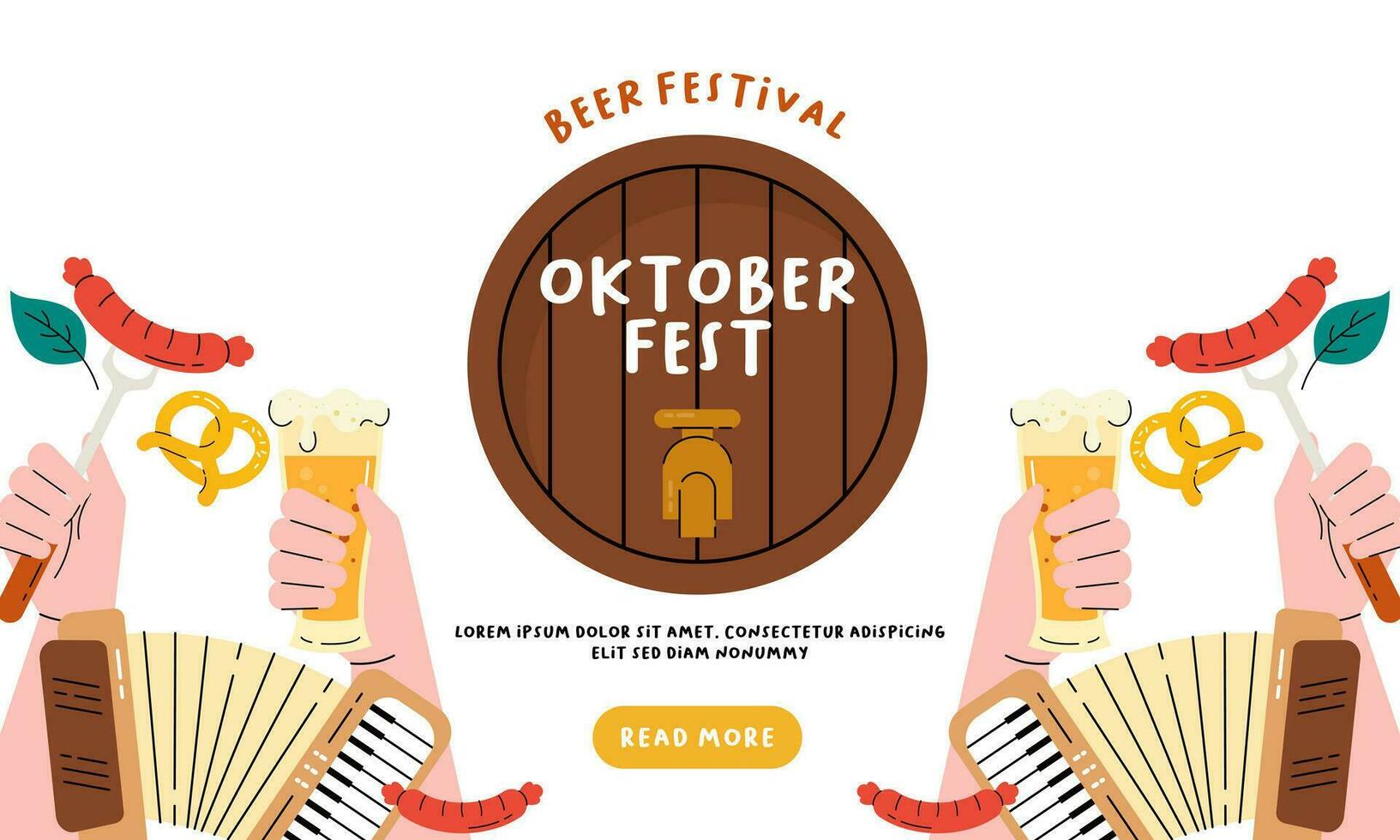 Oktoberfest Banner Background. Beer Festival Flat Hand Drawn Illustration vector