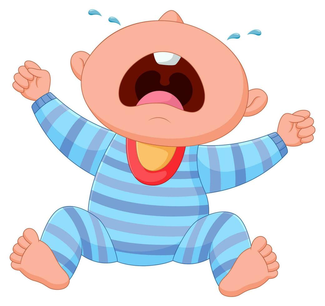 Cartoon cute baby sitting crying. Vector illustration