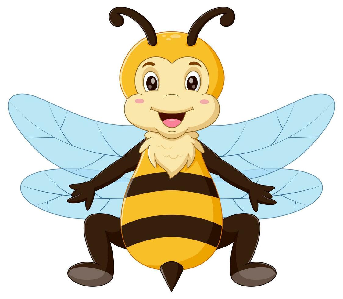 linda dibujos animados contento abeja volador. vector ilustración