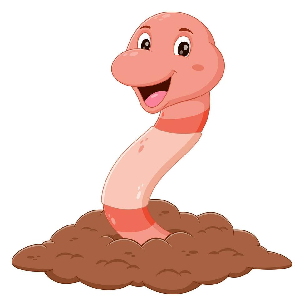 Funny cartoon earthworm. Vector illustration