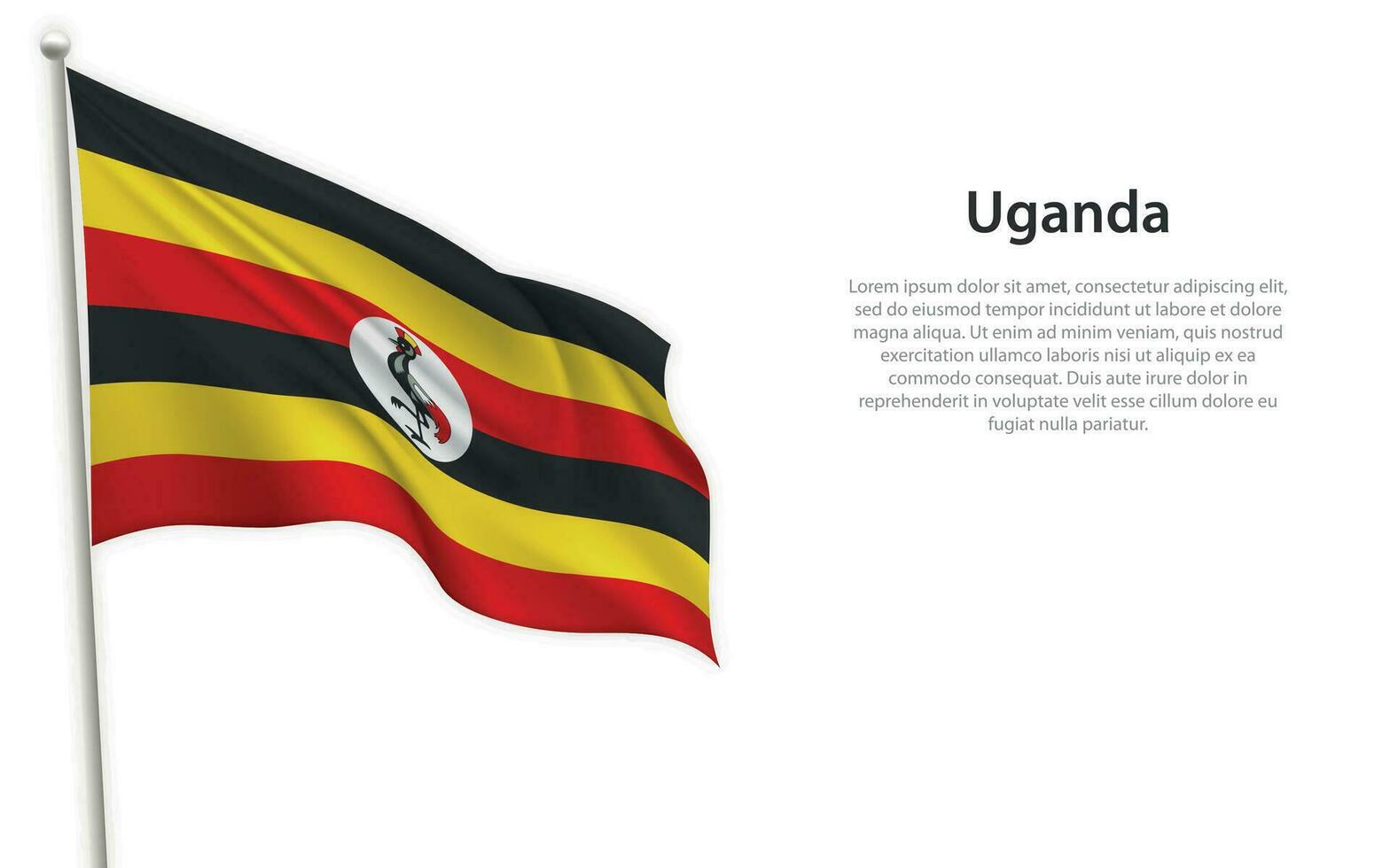 Waving flag of Uganda on white background. Template for independence day vector