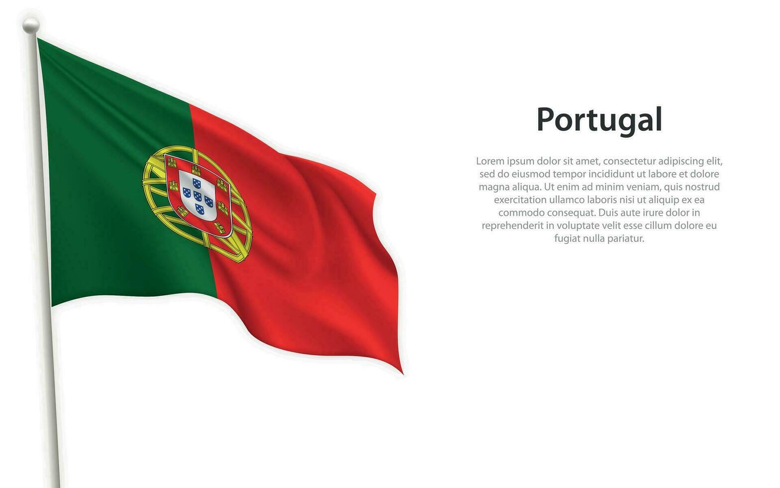 Waving flag of Portugal on white background. Template for independence day vector