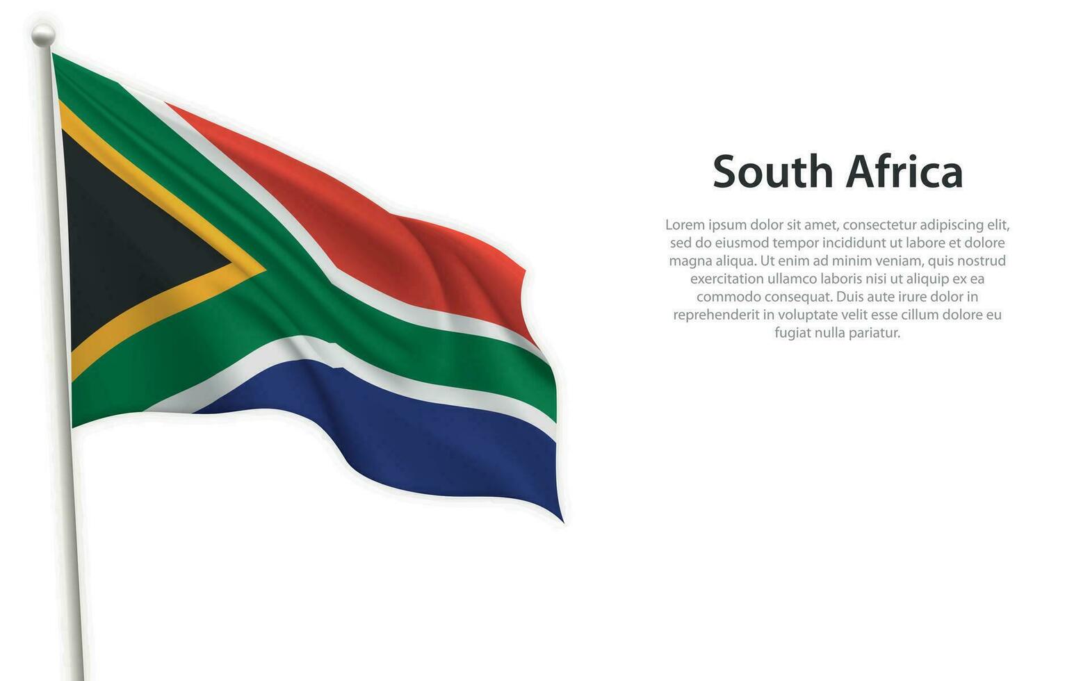 Waving flag of South Africa on white background. Template for independence day vector