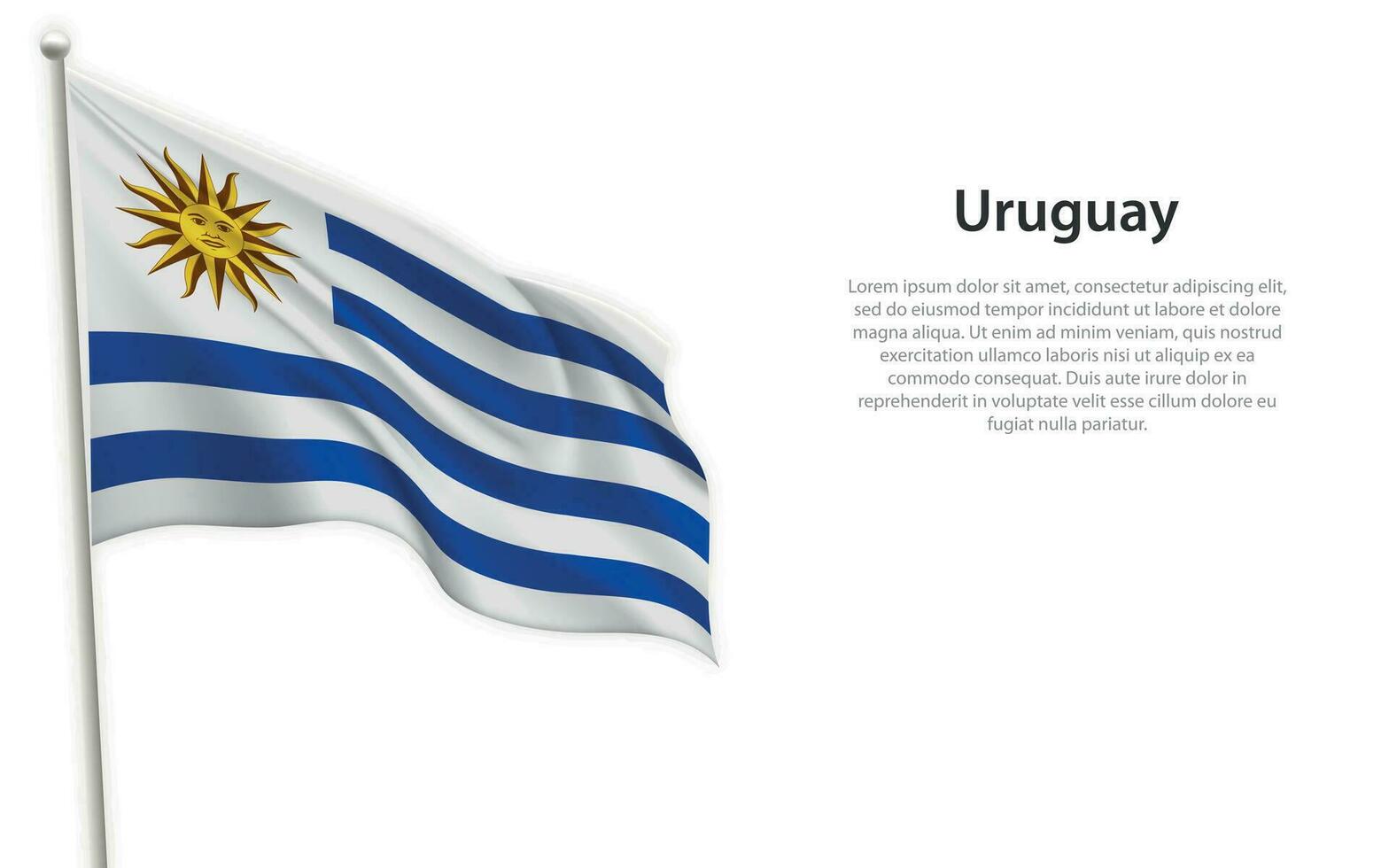 Waving flag of Uruguay on white background. Template for independence day vector