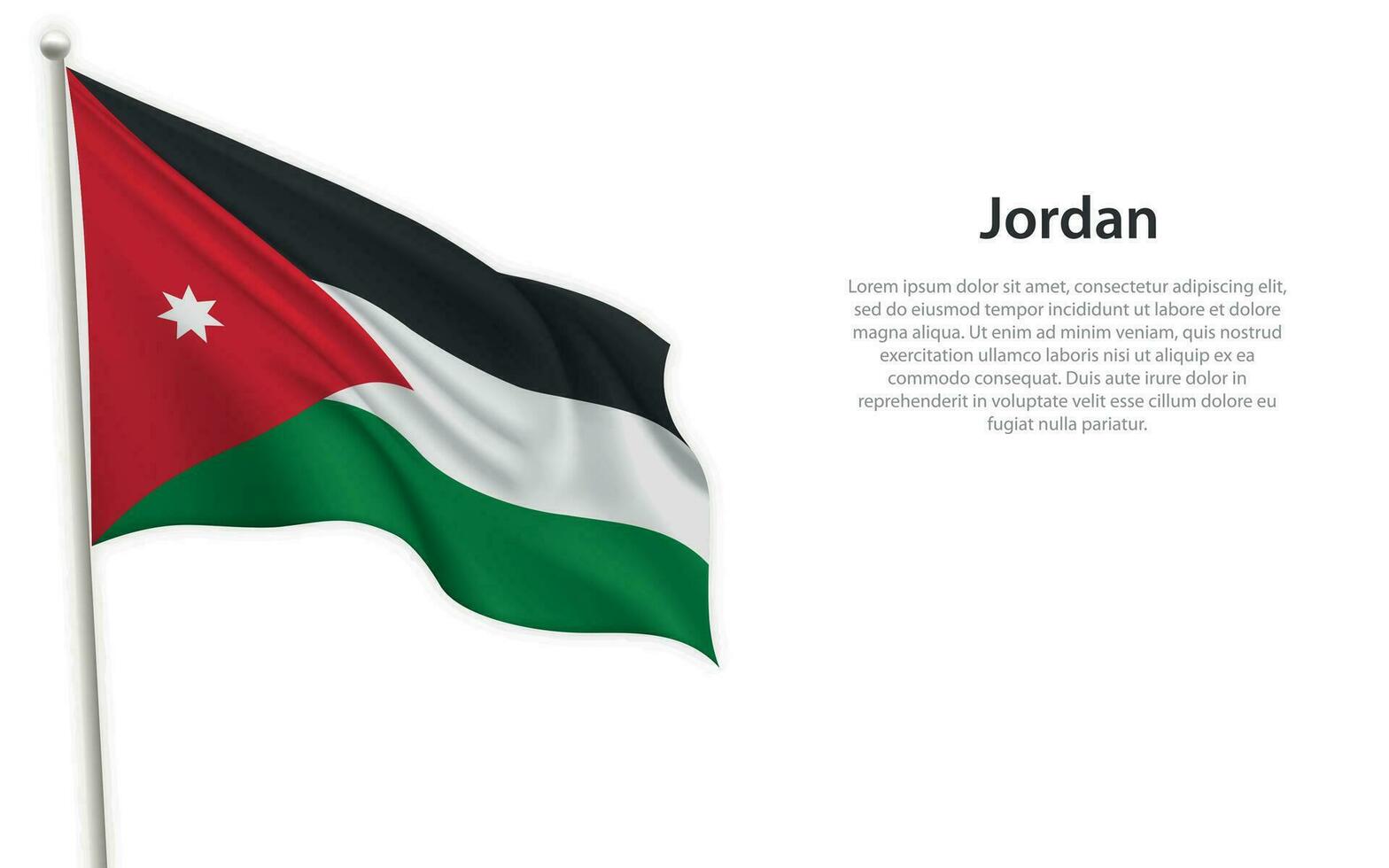 Waving flag of Jordan on white background. Template for independence day vector