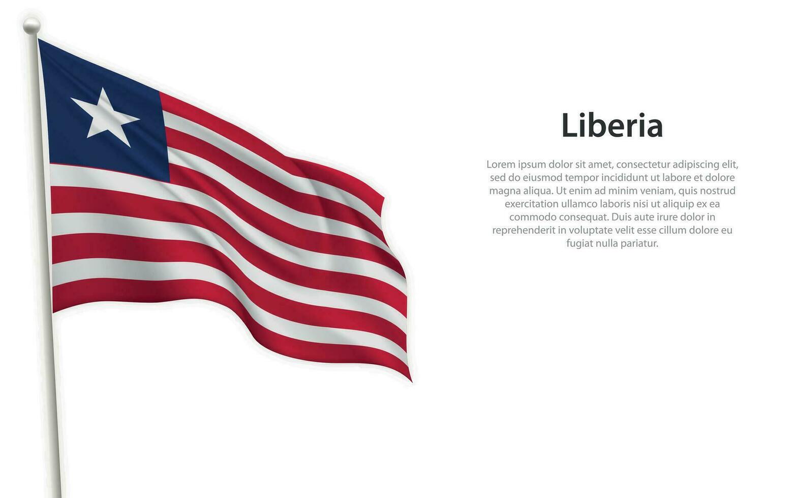 Waving flag of Liberia on white background. Template for independence day vector