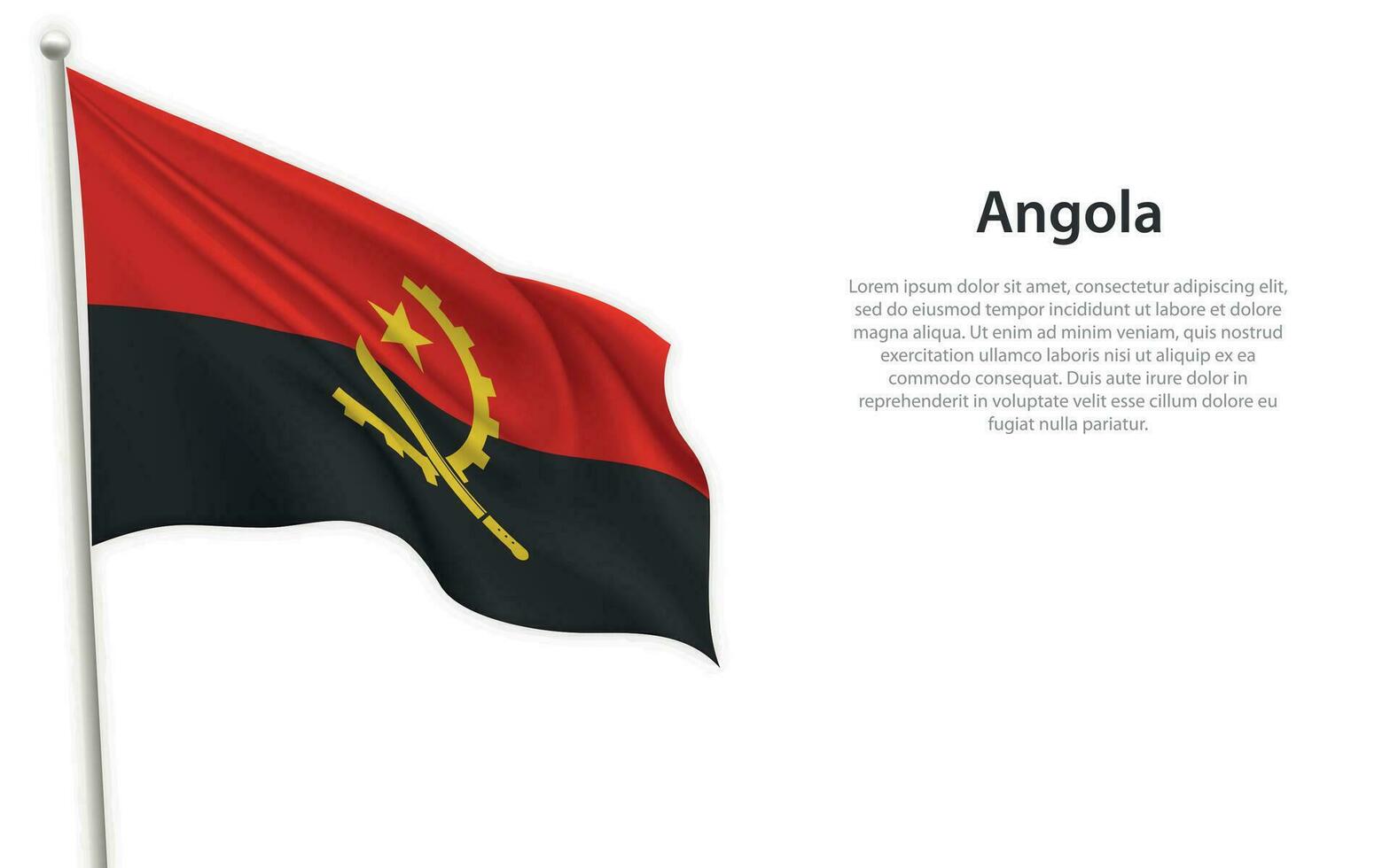 Waving flag of Angola on white background. Template for independence day vector