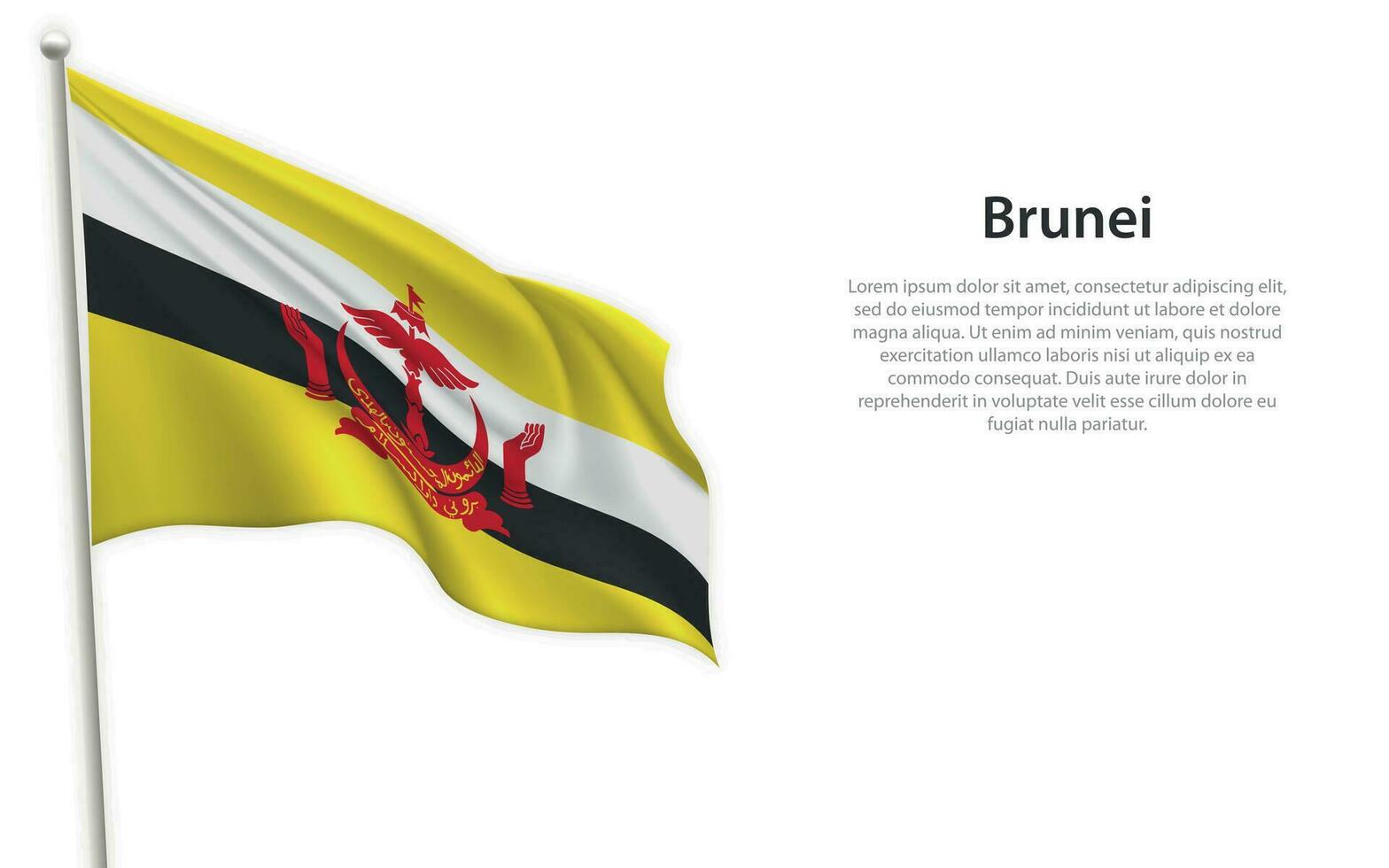 Waving flag of Brunei on white background. Template for independence day vector