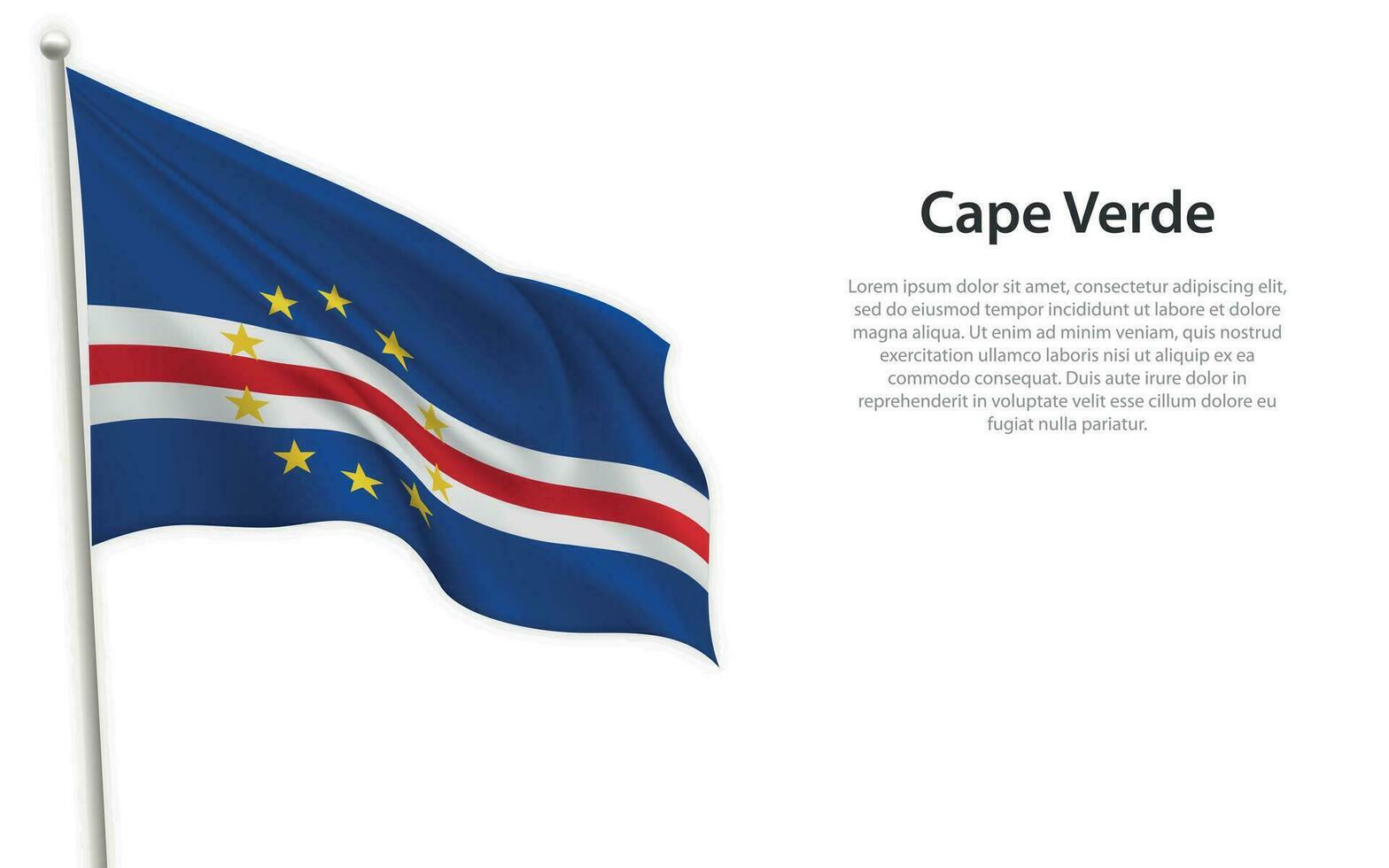 Waving flag of Cape Verde on white background. Template for independence day vector