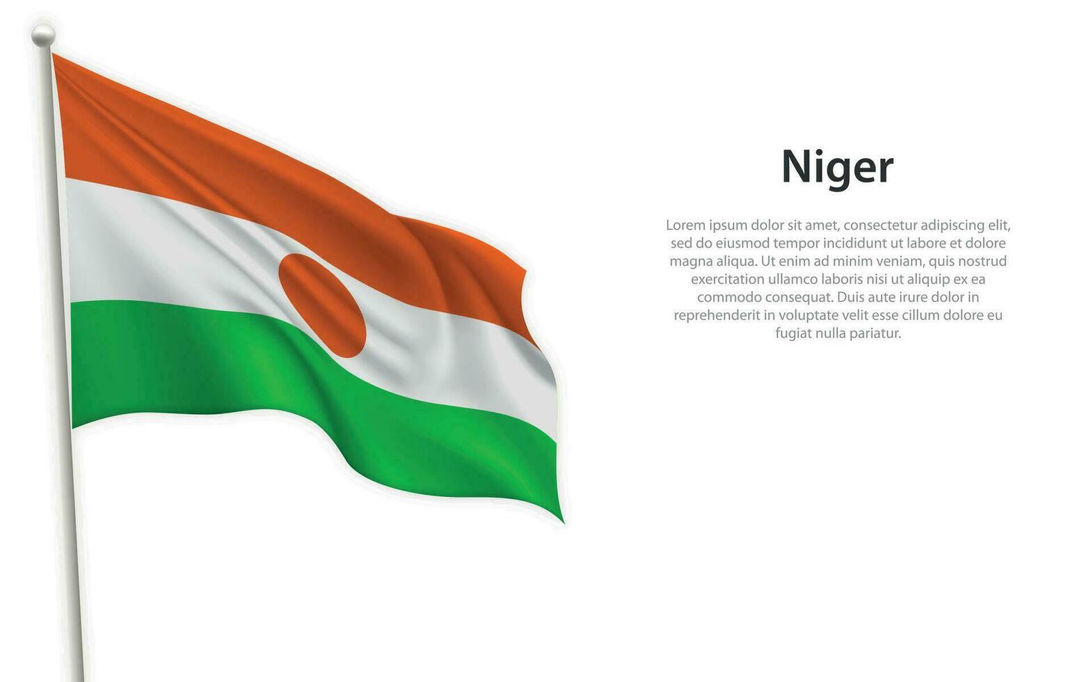 Waving flag of Niger on white background. Template for independence day vector