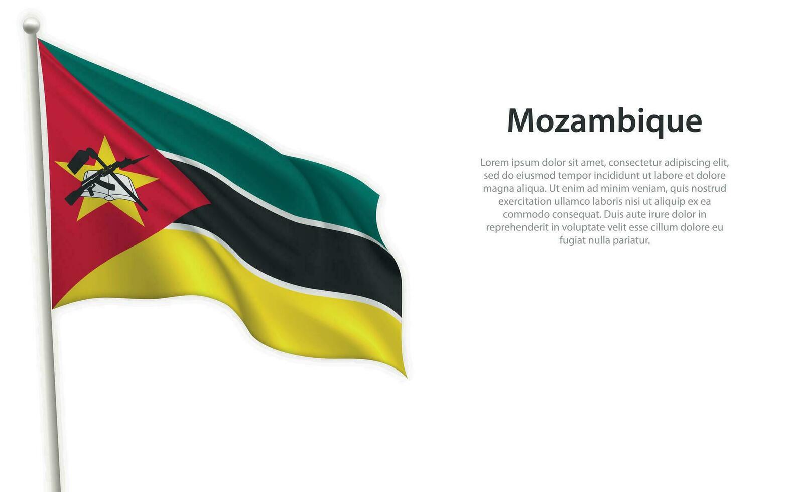 Waving flag of Mozambique on white background. Template for independence day vector