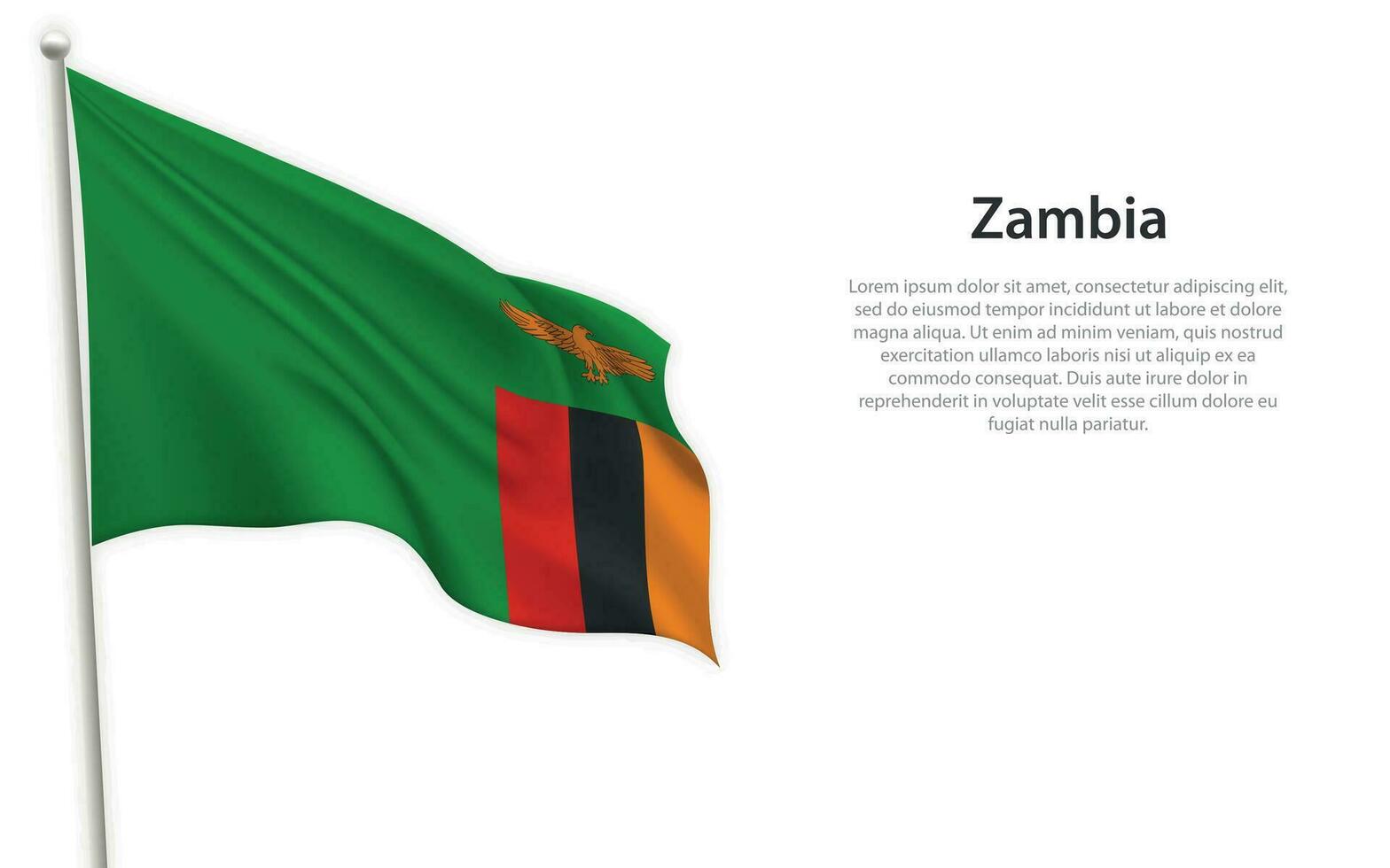 Waving flag of Zambia on white background. Template for independence day vector