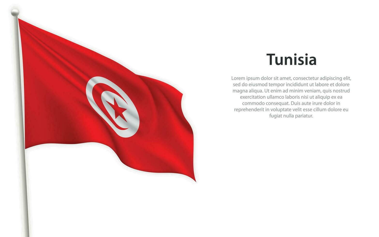 Waving flag of Tunisia on white background. Template for independence day vector