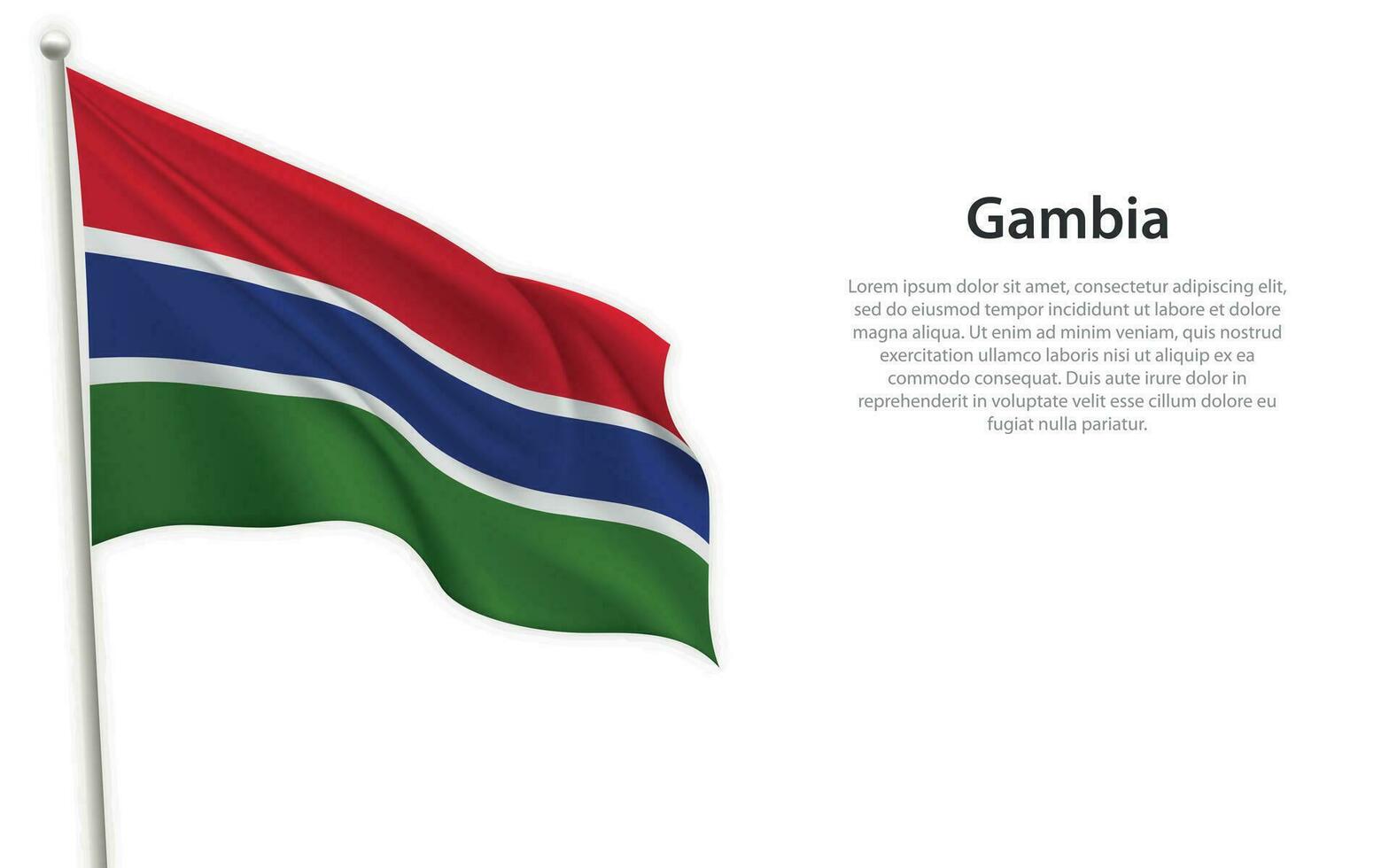 Waving flag of Gambia on white background. Template for independence day vector