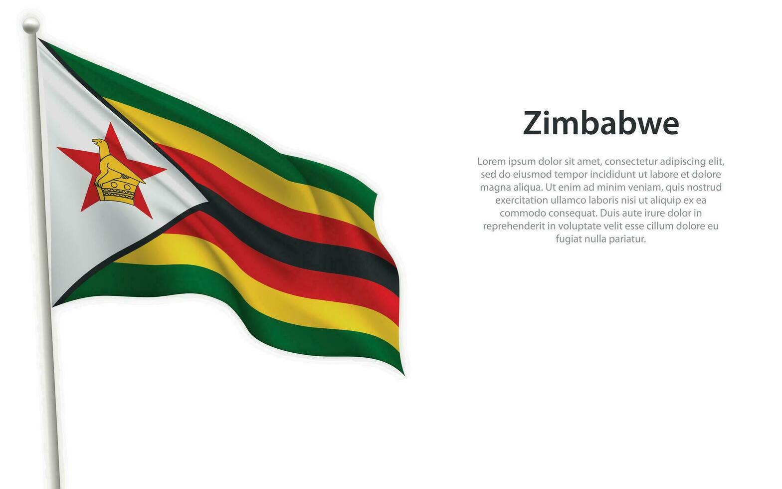 Waving flag of Zimbabwe on white background. Template for independence day vector