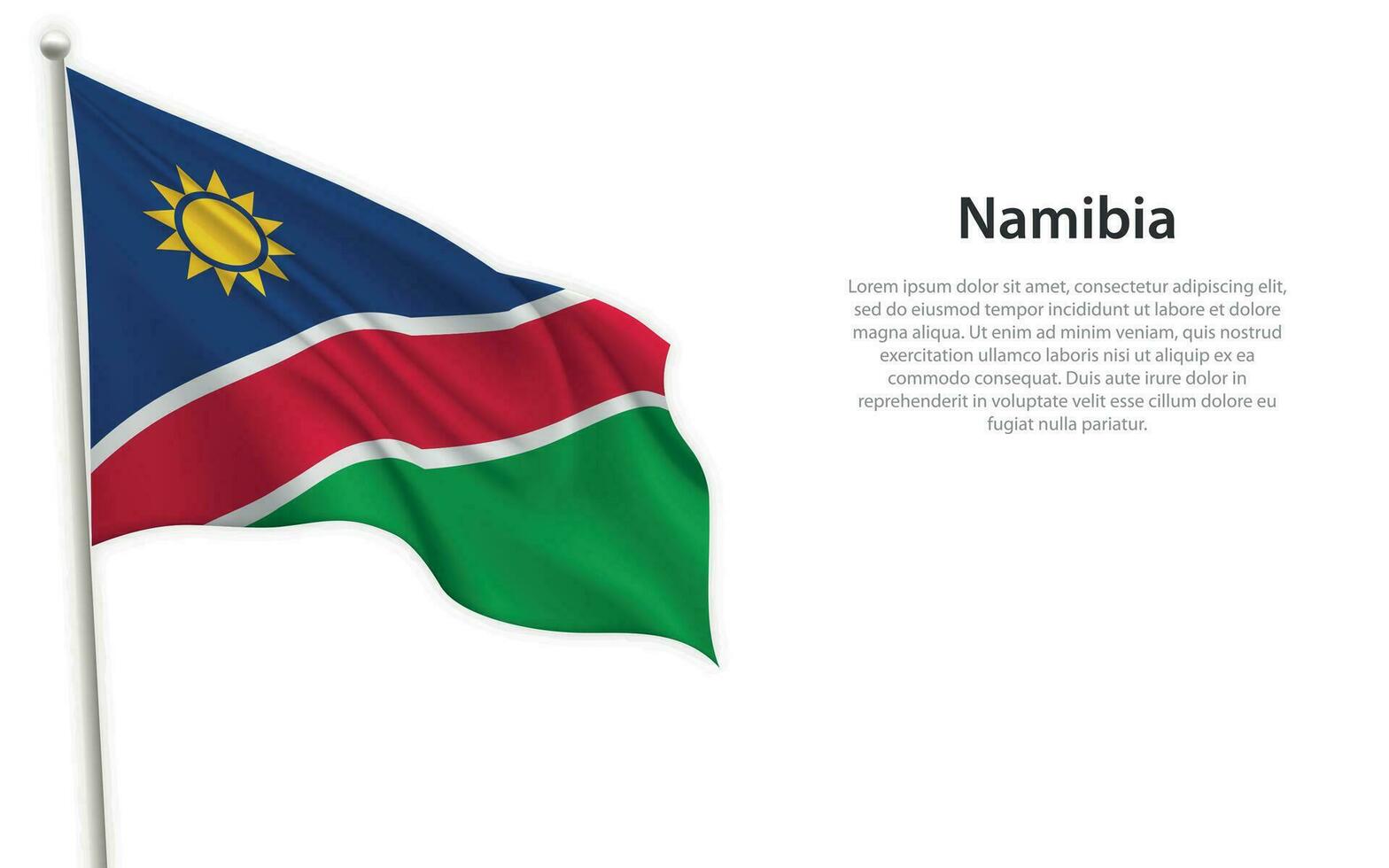 Waving flag of Namibia on white background. Template for independence day vector