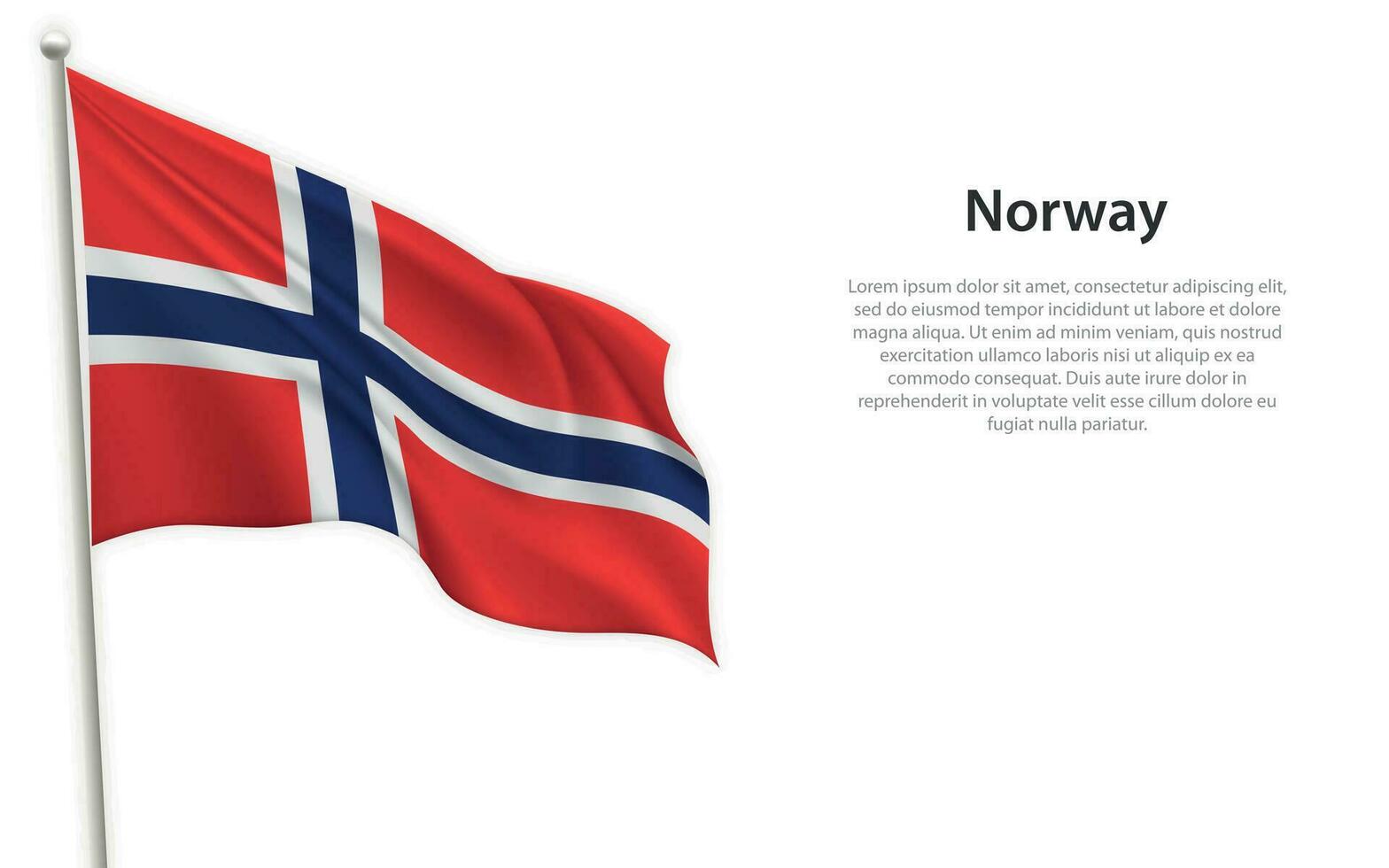 Waving flag of Norway on white background. Template for independence day vector