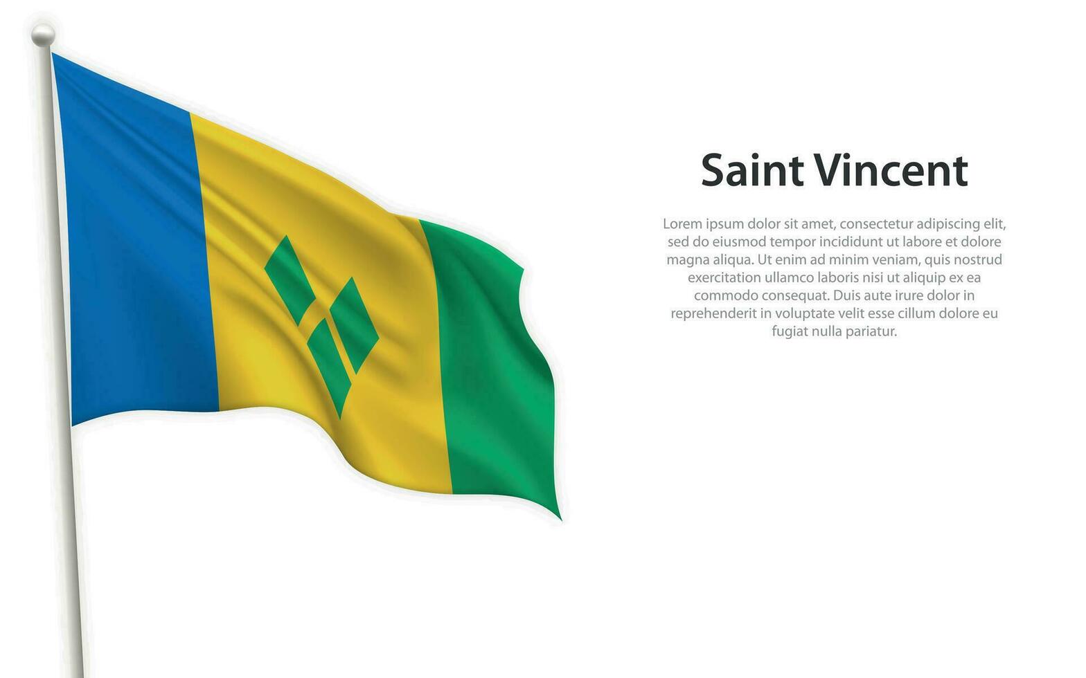 Waving flag of Saint Vincent on white background. Template for independence day vector