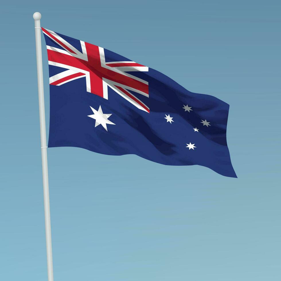 ondulación bandera de Australia en asta de bandera. modelo para independencia día vector