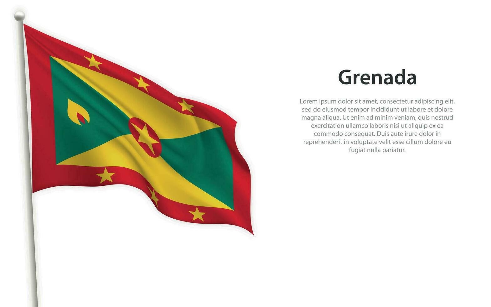 Waving flag of Grenada on white background. Template for independence day vector