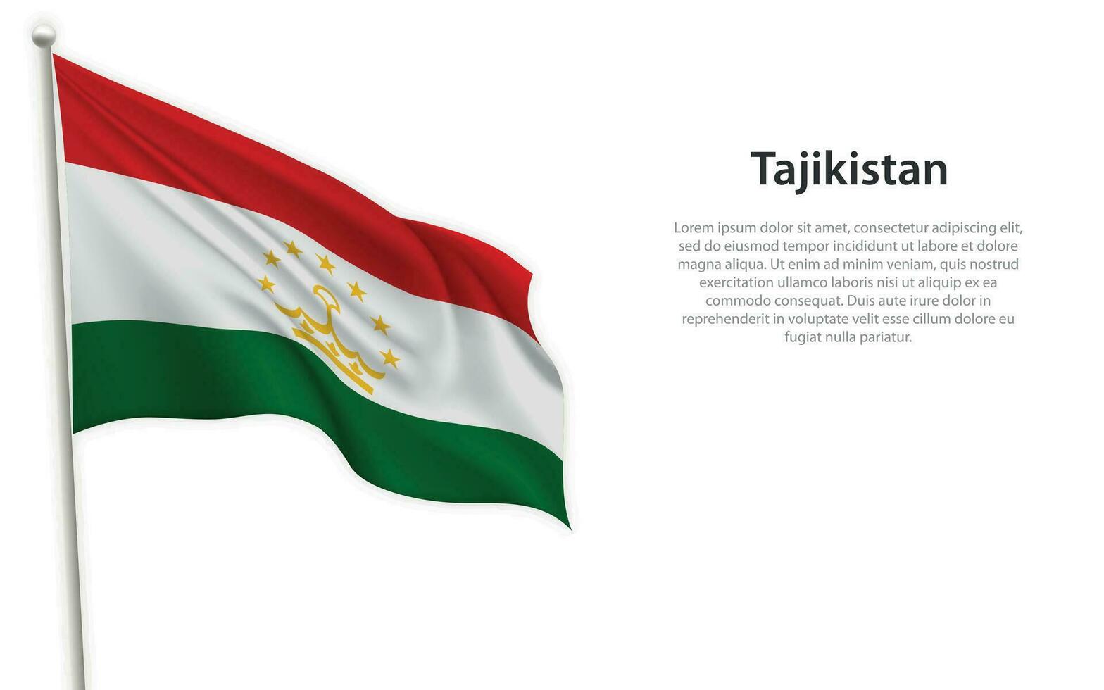 Waving flag of Tajikistan on white background. Template for independence day vector
