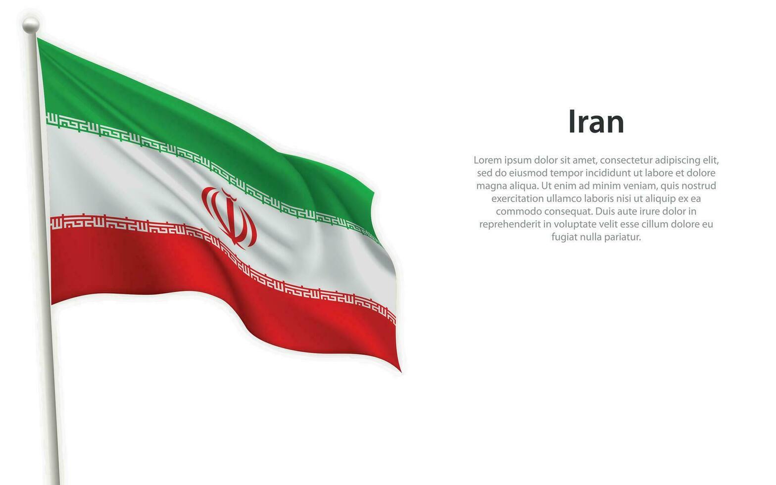 Waving flag of Iran on white background. Template for independence day vector