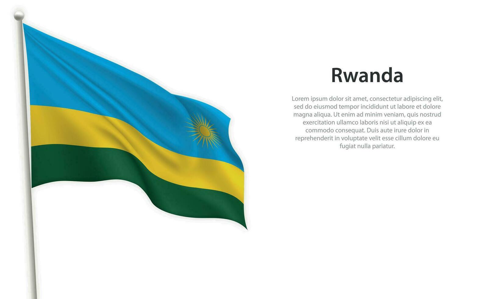 Waving flag of Rwanda on white background. Template for independence day vector