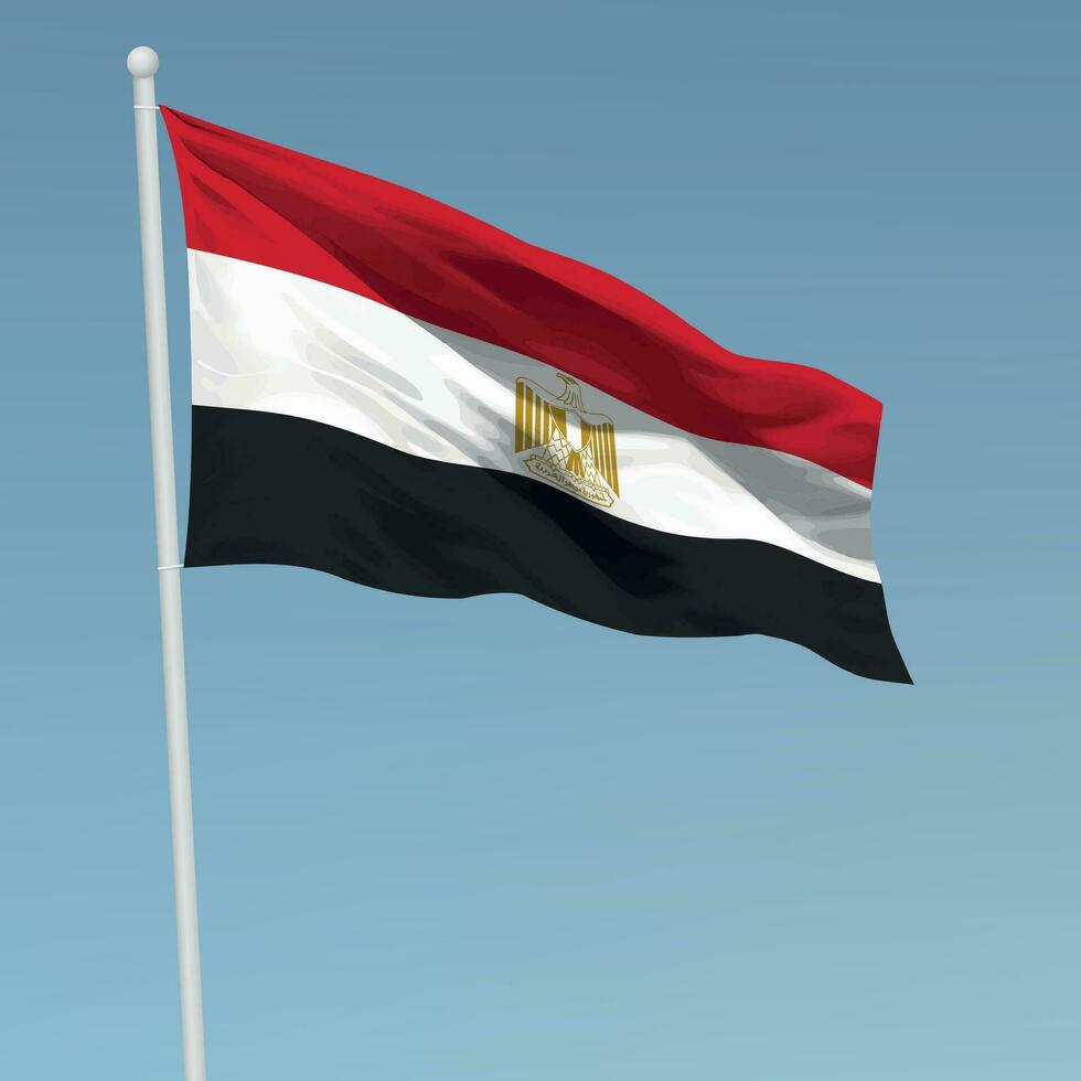 Waving flag of Egypt on flagpole. Template for independence day vector